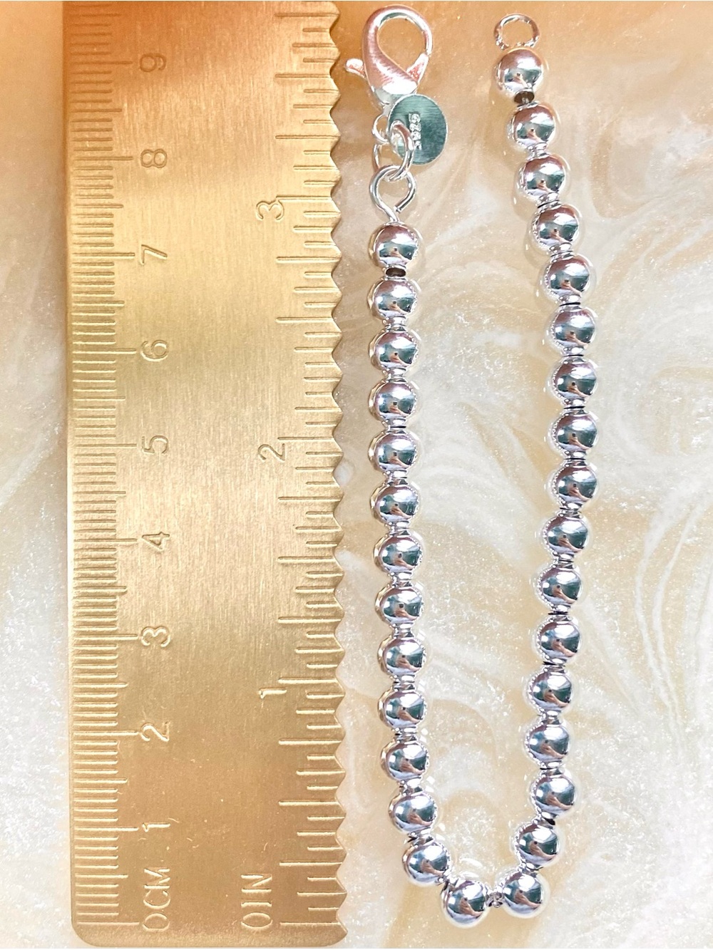 Silver 6mm Beaded Bracelet - Polished Silver - Picture 4 of 4